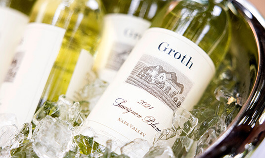 Groth Vineyards and Winery - Groth Napa Valley Sauvignon Blanc chilling in an ice bucket
